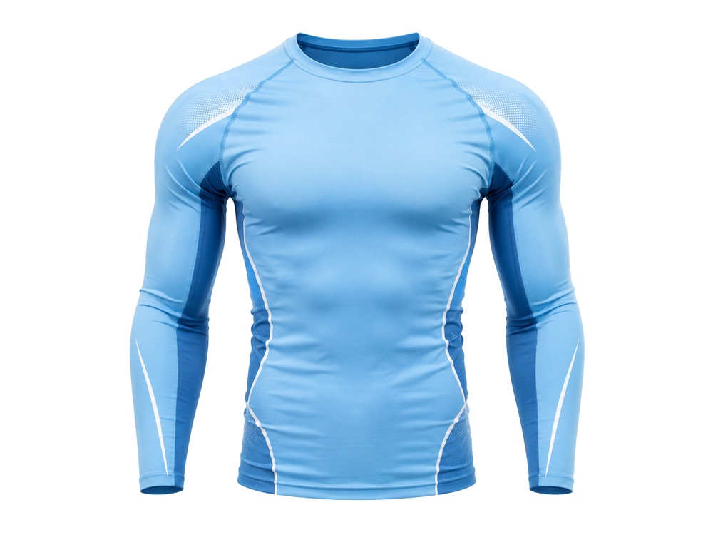 Custom Light Blue Long Sleeve Football Compression Shirt | Wholesale Teamwear front design preview