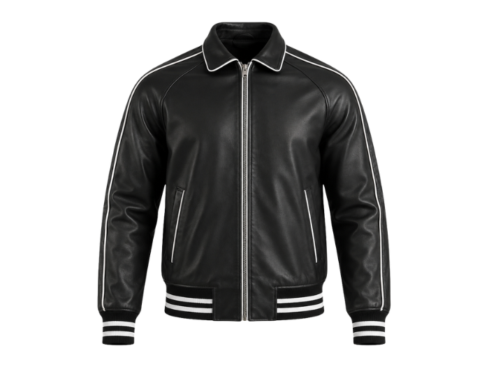 Lined Leather Varsity Jacket B2B Custom Winter Jacket Black