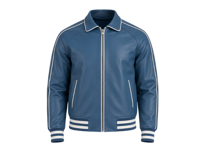 Lined Leather Varsity Jacket B2B Custom Winter Jacket Blue