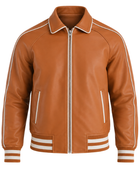 Lined Leather Varsity Jacket Tan Brown Low MOQ Custom Winter Jacket B2B