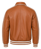 Lined Leather Varsity Jacket Tan Brown Low MOQ Custom Winter Jacket B2B