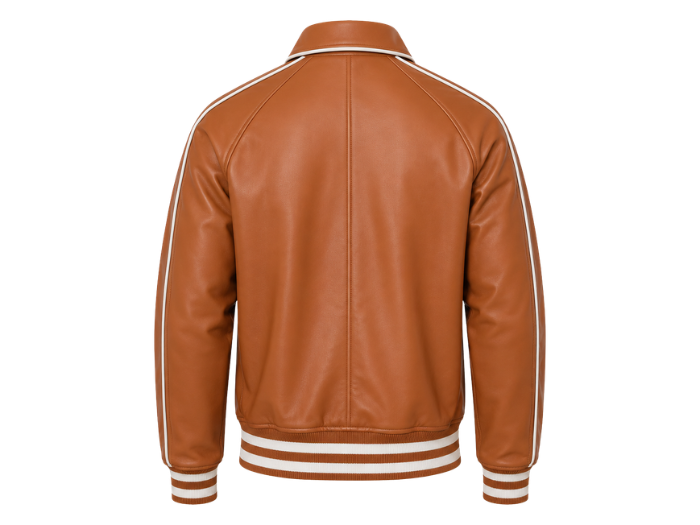 Lined Leather Varsity Jacket Tan Brown Low MOQ Custom Winter Jacket B2B