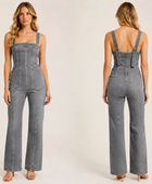Wholesale Custom Grey Denim Corset Jumpsuit Manufacturer Private Label Flare Overalls