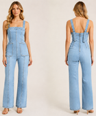 Wholesale Custom Light Blue Denim Corset Jumpsuit Manufacturer Private Label Flare Overalls