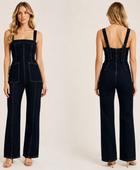 Wholesale Custom Black Denim Corset Jumpsuit Manufacturer Private Label Flare Overalls