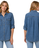 Wholesale Custom Medium Blue Denim Shirt Manufacturer Private Label Button Down Jean Shirt
