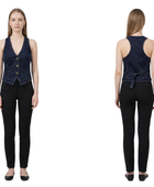 Wholesale Custom Dark Navy Denim Vest Manufacturer Private Label V Neck Jean Waistcoat