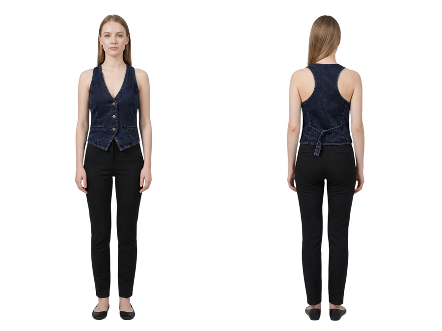 Wholesale Custom Dark Navy Denim Vest Manufacturer Private Label V Neck Jean Waistcoat design preview