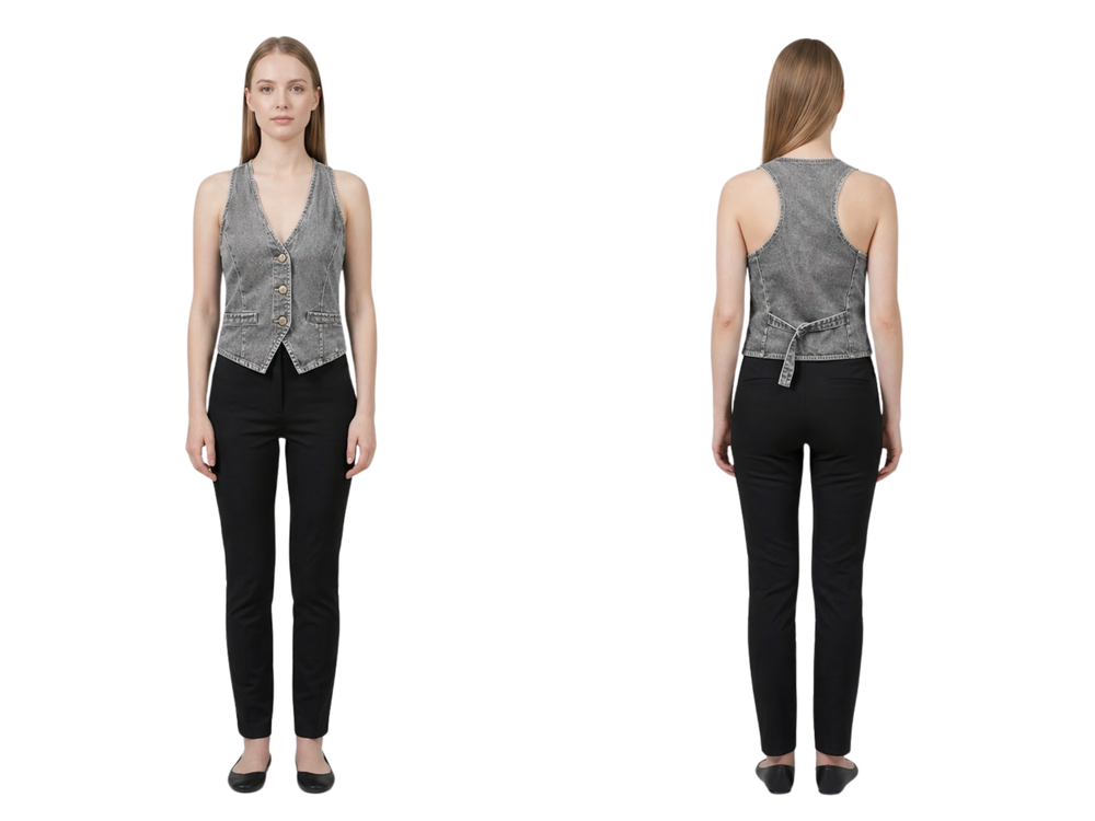 Wholesale Custom Grey Denim Vest Manufacturer Private Label V Neck Jean Waistcoat front design preview