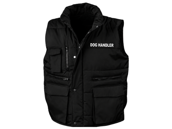 Dog Handler Printed Bodywarmer B2B Low MOQ Reflective Uniform Vest Black Workwear front design preview