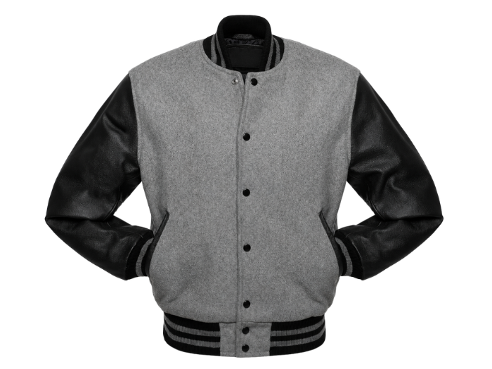Custom Classic Varsity Jacket B2B Winter Jacket Grey/Black front design preview