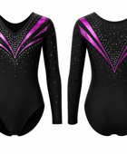 Custom Competition Gymnastics Leotard | Wholesale Gym Team Leotard | Black Pink Purple Sparkle | Apparels Bridge