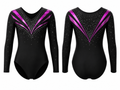 Custom Competition Gymnastics Leotard | Wholesale Gym Team Leotard | Black Pink Purple Sparkle | Apparels Bridge