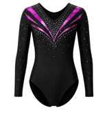 Custom Competition Gymnastics Leotard | Wholesale Gym Team Leotard | Black Pink Purple Sparkle | Apparels Bridge
