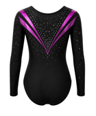 Custom Competition Gymnastics Leotard | Wholesale Gym Team Leotard | Black Pink Purple Sparkle | Apparels Bridge