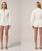Wholesale Custom White Denim Romper Manufacturer Private Label Long Sleeve Jean Jumpsuit