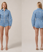 Wholesale Custom Light Blue Denim Romper Manufacturer Private Label Long Sleeve Jumpsuit