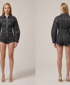 Wholesale Custom Black Denim Romper Manufacturer Private Label Long Sleeve Jean Jumpsuit