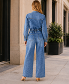 Wholesale Custom Medium Blue Denim Jumpsuit Manufacture Private Label Wide Leg Coverall