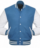 B2B Classic Varsity Jacket Light Blue/White Low MOQ Winter Jacket