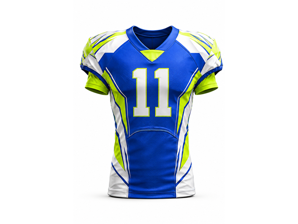 Custom Blue Lime Green American Football Jersey | Wholesale Team Uniform Jersey front design preview