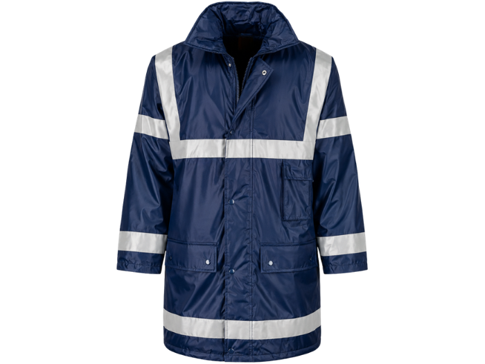 Management Coat for B2B Workwear Supply – Low MOQ Waterproof Reflective Jacket in Navy Blue front design preview