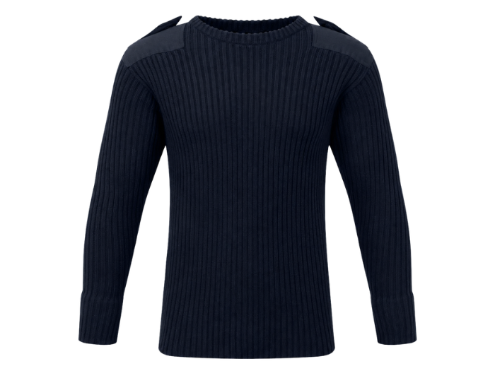 Navy Blue Heavyweight Crew Neck Combat Jumper with Epaulettes front design preview