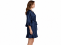 Wholesale Navy Blue Silk Short Robe, Custom 3/4 Sleeve Wrap Nightgown Manufacturer for Private Label Brands