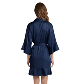 Wholesale Navy Blue Silk Short Robe, Custom 3/4 Sleeve Wrap Nightgown Manufacturer for Private Label Brands