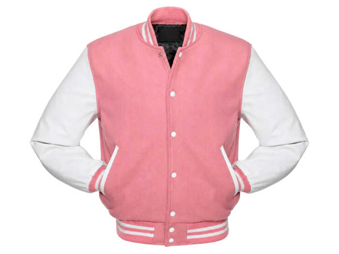 Classic Varsity Jacket Low MOQ Custom Winter Jacket Pink/White