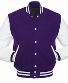 Custom Varsity Jacket Low MOQ Wool Leather Jacket Purple/White