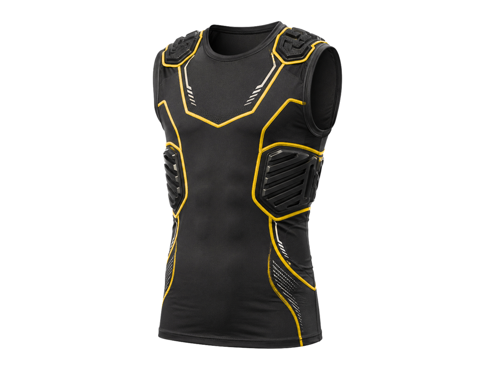 Custom Black Yellow American Football Padded Compression Shirt | Wholesale Team Base Layer front design preview