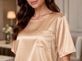 Wholesale Champagne Silk Half Sleeve Pajama Set, Custom Sleepwear Manufacturer for Private Label Boutique Brands
