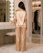 Wholesale Champagne Silk Half Sleeve Pajama Set, Custom Sleepwear Manufacturer for Private Label Boutique Brands