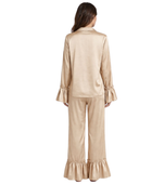 Wholesale Champagne Satin Ruffle Pajama Set, Custom Button Up Sleepwear Manufacturer for Private Label Brands