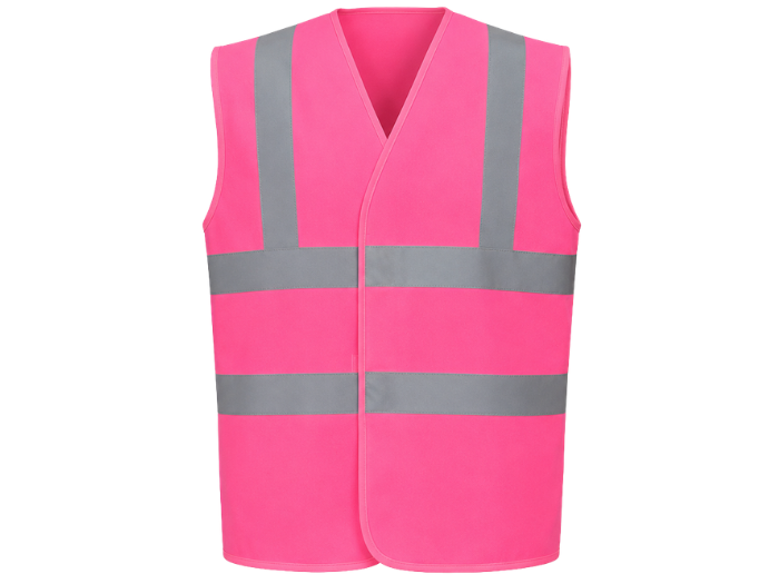 Reflective Braces Waistcoat – Low MOQ B2B Sleeveless Workwear Vest in Pink front design preview