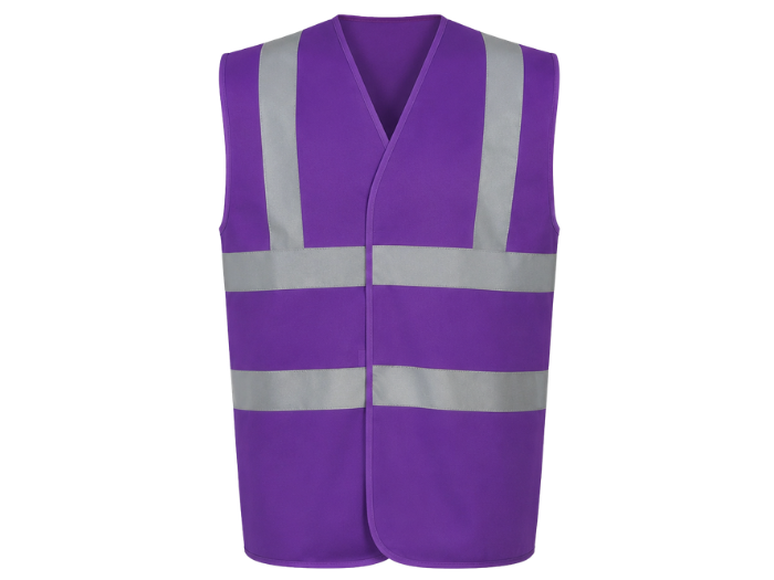 Reflective Braces Waistcoat – Low MOQ B2B Sleeveless Workwear Vest in Purple front design preview