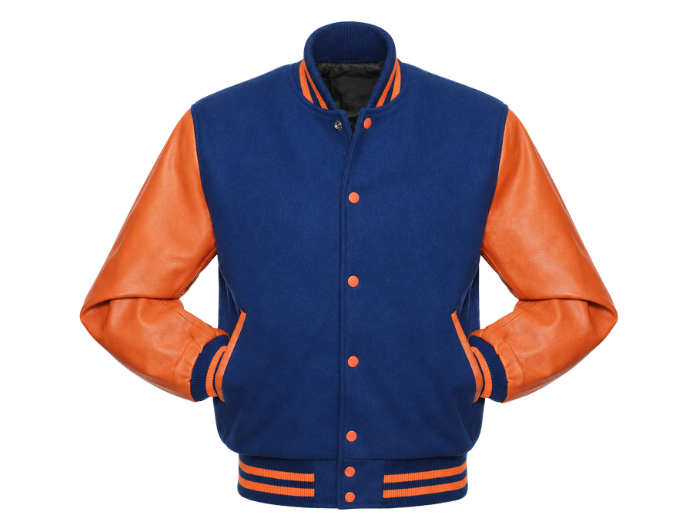 Custom Classic Varsity Jacket Blue/Orange B2B Winter Jacket