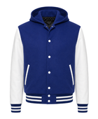 B2B Hoodie Varsity Jacket Low MOQ Winter Jacket Blue/White