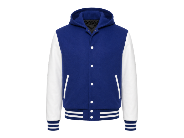 B2B Hoodie Varsity Jacket Low MOQ Winter Jacket Blue/White