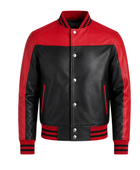 Custom Leather Varsity Jacket Red/Black B2B Low MOQ