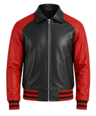 Custom Varsity Red/Black Leather Jacket For B2B