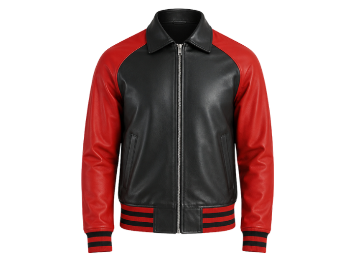 Custom Varsity Red/Black Leather Jacket For B2B