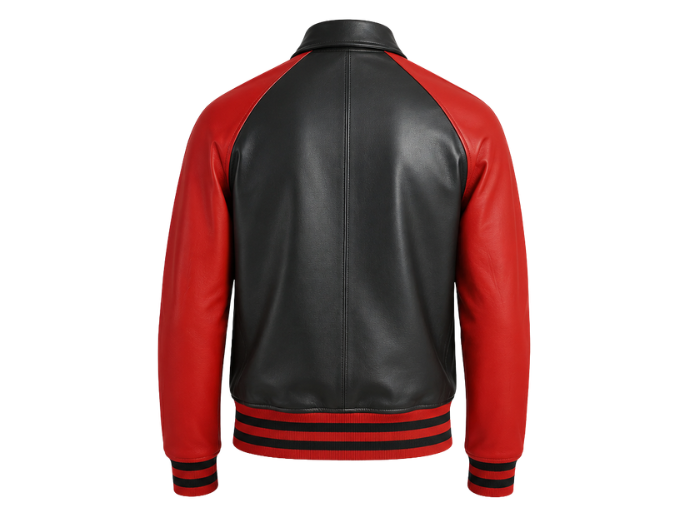 Custom Varsity Red/Black Leather Jacket For B2B