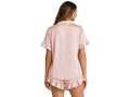 Wholesale Blush Pink Satin Ruffled Short Sleeve Set, Custom Button Up Sleepwear Manufacturer for Private Label Brands