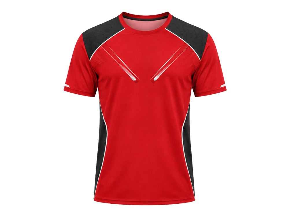 Custom Red Black Rugby Warm Up Shirt | Wholesale Round Neck Team Training Shirt front design preview