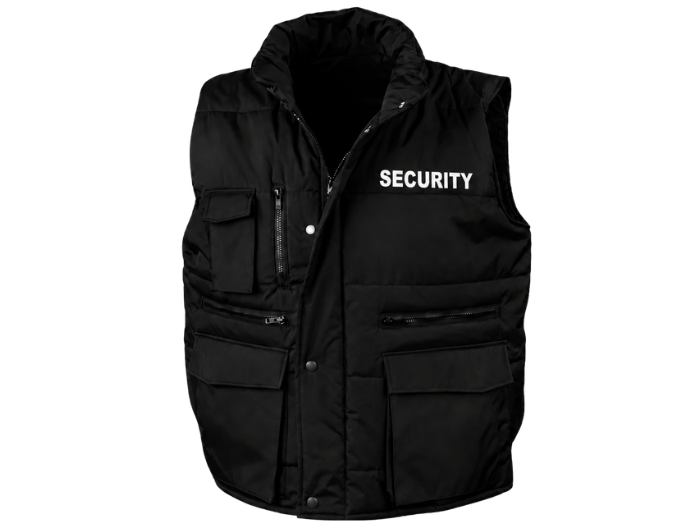 Security Printed Bodywarmer B2B Low MOQ Reflective Uniform Vest Black Workwear front design preview