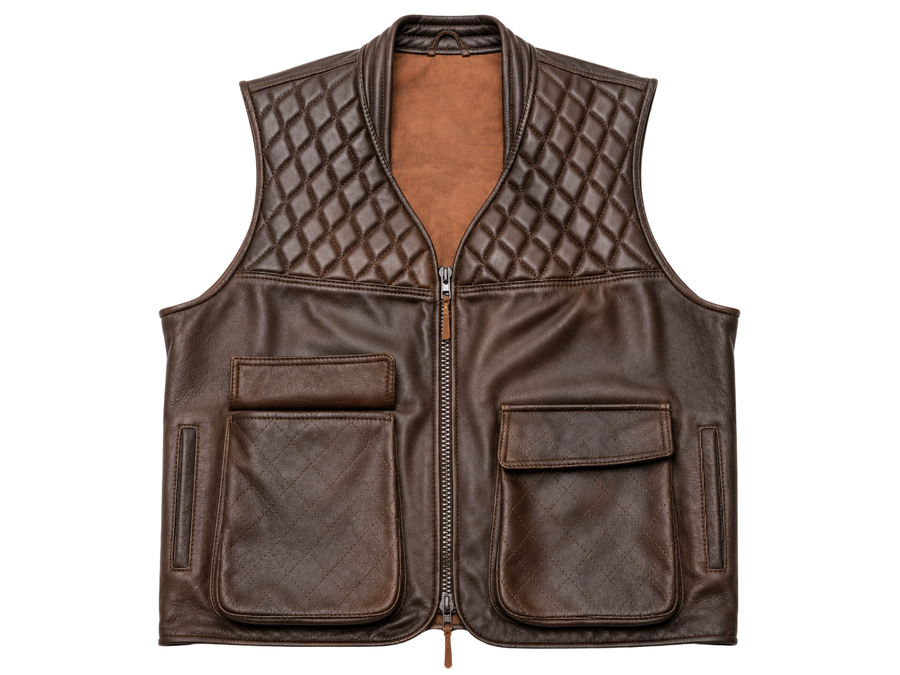 Leather Shooting Vest B2B Low MOQ Hunting Chocolate Brown