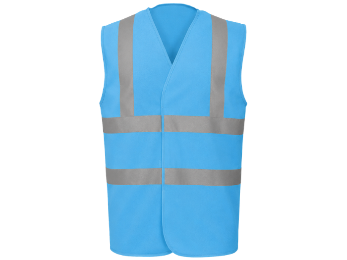 Reflective Braces Waistcoat – Low MOQ B2B Sleeveless Workwear Vest in Sky Blue front design preview