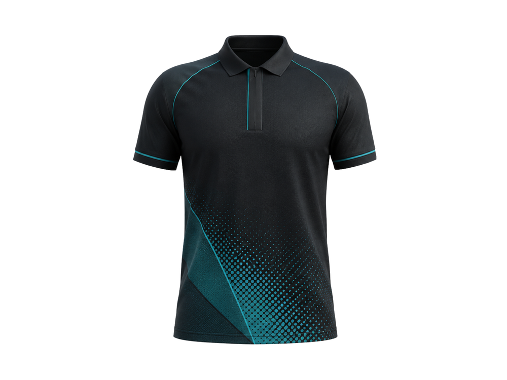 Darts Polo Jersey Black Teal Sponsor Team Shirt for Wholesale Buyers front design preview